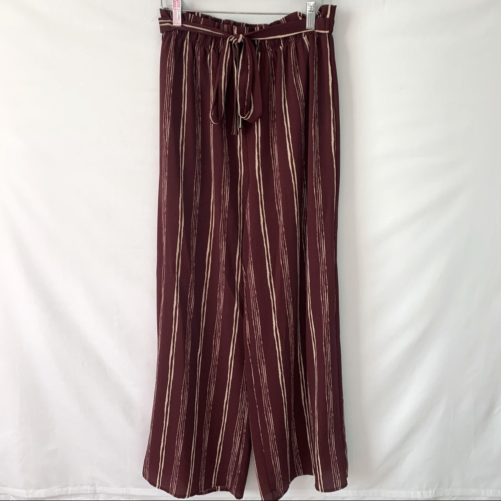 Burgundy Wide Leg Paper Bag Wrap Pant
